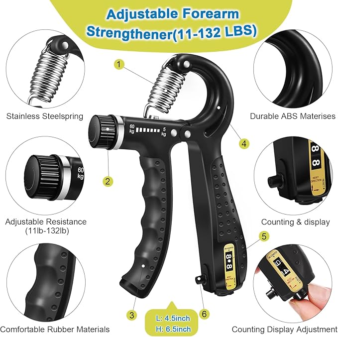 Grip Strength Trainer Kit (5 Pack) with Finger Exerciser