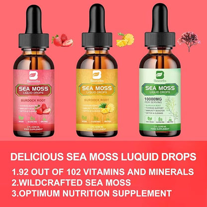 Sea Moss Liquid Drops - Organic Irish Sea Moss Gel with Spirulina, Bladderwrack, Burdock Root, Seamoss Gel Supplement for Immune, Joint, Detox Cleanse & Digestion Support - 2 Fl Oz, Vegan