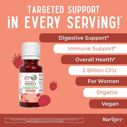 MaryRuth Organics USDA Organic Womens Probiotic Liquid Drops for Digestive Health | Targeted Support for Women | Four Probiotic Blend | Women's Wellness | Dairy Free | 30 Servings