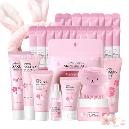 Sakura Skin Care Set for Teen Girls - Skin Care for Teens 10-12 Gifts Japan - Skincare for Girls 10-12 - Gift Set for Women with Cleanser,Serum,Cream(One Size, 8PCS Sakura Scent)