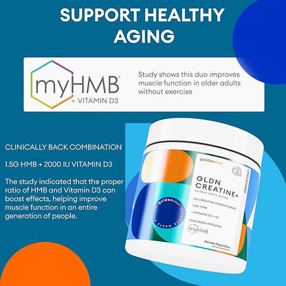 GLDN Creatine - Creatine Monohydrate with HMB for sustained Muscle Support and Recovery with Vitamin D3 and K2 for Bone and Joint Health - Unflavored - 30 Servings