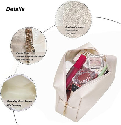 2pcs set PU Leather Cosmetic Bag for Women Minimalism Makeup Bag for Daily Use Portable Storage Purse Small Neat Cosmetic Pouch Water-resistant Toiletry Bag for Travel (Silver)