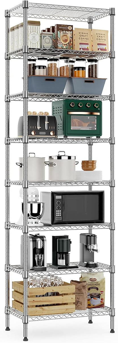 MZG 8 Tier 2000 lbs Storage Rack Metal Wire Shelving Unit, Storage Standing Shelf Organizer for Laundry Bathroom Kitchen Pantry Closet Garage Basement Utility Room, Chrome 13.8" D x 23.6" W x 79.5" H