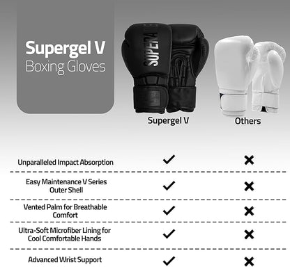 Superare Supergel V Boxing Gloves, Professional Training, Fighting, Kickboxing, Muay Thai and MMA Gloves, for Men and Women, Comfortable Strap Closure