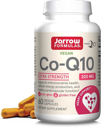 Jarrow Formulas Co-Q10, 200 mg, Antioxidant Support for Mitochondrial Health, Cellular Energy Production and Healthy Cardiovascular Function, 60 Veggie Capsules, 60 Day Supply