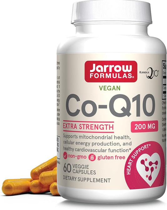 Jarrow Formulas Co-Q10, 200 mg, Antioxidant Support for Mitochondrial Health, Cellular Energy Production and Healthy Cardiovascular Function, 60 Veggie Capsules, 60 Day Supply