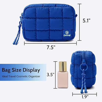 Quilted Cosmetic Bag, Puffer Makeup Bags, Crossbody Purses for women,Cute Travel Toiletry Bag for Women (Blue)