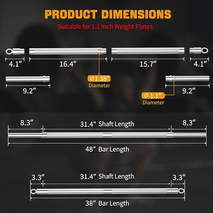 DASKING Barbell Bar - Upgraded Multifunction 4ft Weight 1.1 Inch 2 Spring