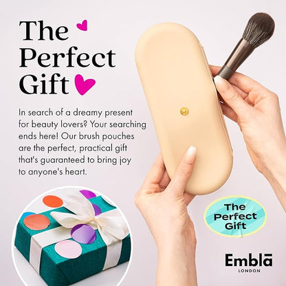 Embla Makeup Brush Holder Travel Cosmetic Case Pouch, Soft Silicone Cosmetic Bag Make Up Brushes Holder with Secure Snap Closure, Travel Makeup Brush Case, White