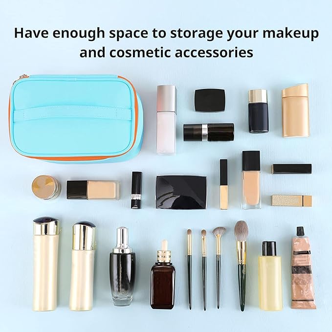 KITENROM Portable Makeup Bag Cosmetic Bags for Women Medium Pouch Case Purse Make Up Organization Waterproof (Blue)