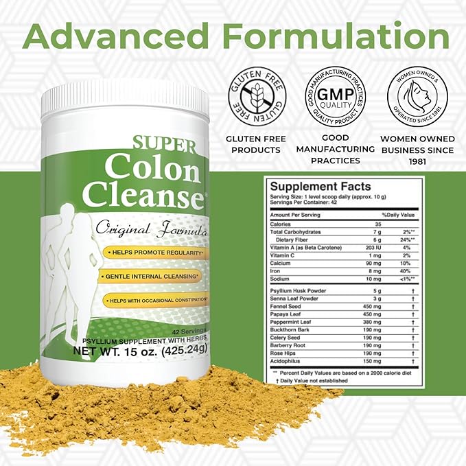 Health Plus Super Colon Cleanse Original Formula (1991-2018), 15 oz Powder, 42 Servings - Natural Detox, Digestive Support, Constipation Relief & Gentle Gut Cleanse