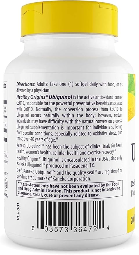 Healthy Origins Ubiquinol (Active Form of CoQ10), 200 mg - Activated Form of CoQ10 - Kaneka Ubiquinol Supplements for Heart Health & Antioxidant Support - Gluten-Free & Non-GMO - 30 Softgels
