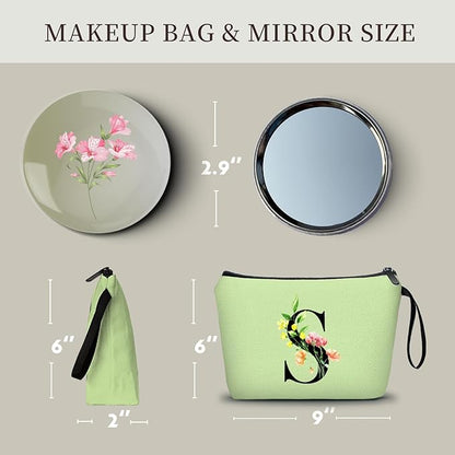 SEAMOON Women Birthday Unique Bride to be Bridal Shower Initial Gifts for Mom Sister Friend Her Teacher Aunt Makeup Cosmetic Bag with Mirror Mothers Day Christmas Graduation S