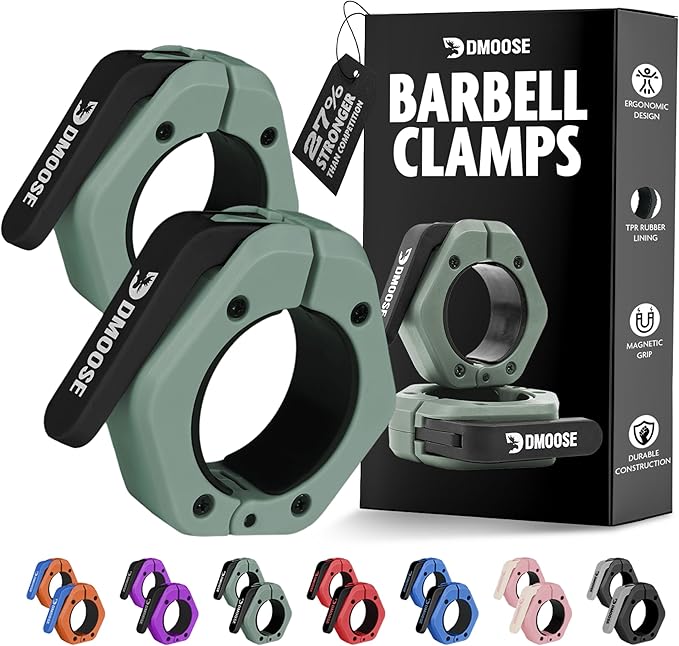 DMoose Fitness Barbell Clips 2" (Pair) - Quick Release Olympic Barbell Clamps & Collars with Anti Slip TPR Lining for Secure Weightlifting & Powerlifting - Weight Clips for Bars at Home or Gym