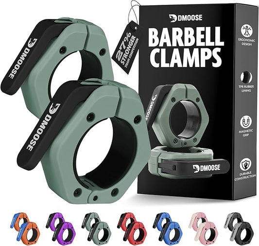 DMoose Fitness Barbell Clips 2" (Pair) - Quick Release Olympic Barbell Clamps & Collars with Anti Slip TPR Lining for Secure Weightlifting & Powerlifting - Weight Clips for Bars at Home or Gym