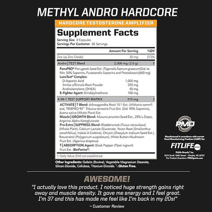 PMD Methyl Andro Hardcore - Support Testosterone for Lean Muscle & Strength Gains-Weightlifting and Workout Performance- Dietary Supplement (90 Capsules)