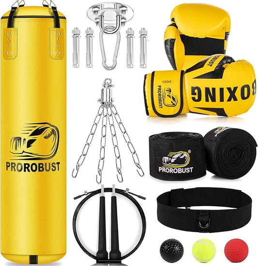 Prorobust Punching Bag for Adults, 4ft PU Heavy Boxing Bag Set with 12OZ Gloves for MMA Kickboxing Boxing Karate Home Gym Training (Unfilled)
