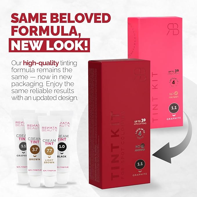 RB RENATA BEAUTY Tint Kit – Cream Hair Dye Kit with Developer and Application Brush for Spot Coloring - Covers Gray Hairs, Smudge-Proof, Long-Lasting Up to 4 Weeks, 20 Applications [Graphite]