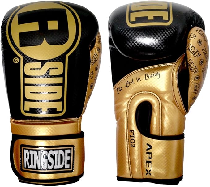 Ringside Apex Flash Boxing Training Sparring Gloves , BK/GD, 16 oz,Black/Gold