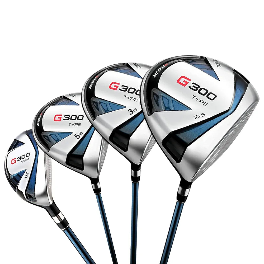PGM Men's G300 Type 9/12 Pieces Complete Golf Club Set - Titanium #1 Driver, Draw-Biased Hybrid, High-Strength Stainless Steel Iron Set, High Forgiveness Putter, with Stand Bag