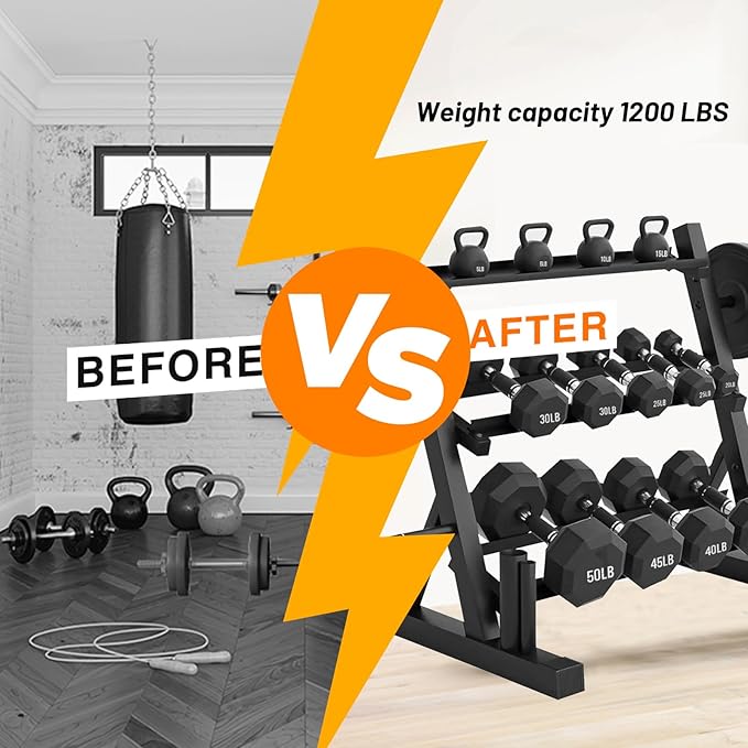 PROOFGOLD 1200LBS Dumbbell Rack- Adjustable 3 Tier Weight Rack for Home Gym Suitable for Storage of Dumbbell, Weight Plates,Kettlebell Barbell Plate, Barbell Bar(Rack Only)