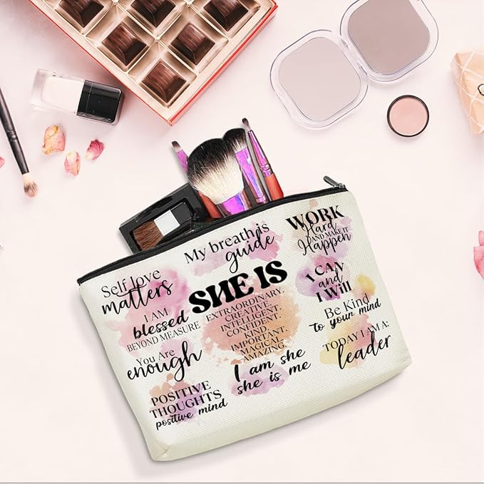 Positive Affirmations Makeup Bag Mental Health Motivational Inspirational Gifts for Female Sister Girl Friend Colleagues Coworker Birthday Friendship Mothers Day Nurse Day Travel Toiletry Bag