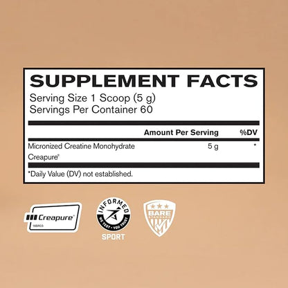 BARE PERFORMANCE NUTRITION, BPN Pure Creatine Monohydrate Powder by Creapure, 5g of Creatine per Serving, Supports Muscle Growth, Unflavored Creatine Powder, 60 Servings