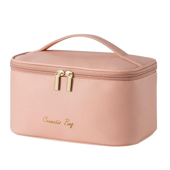 KITENROM Preppy Makeup Bag Small Cosmetic Bags for Women Little Pouch Toiletry Organizer Case(Root Pink)