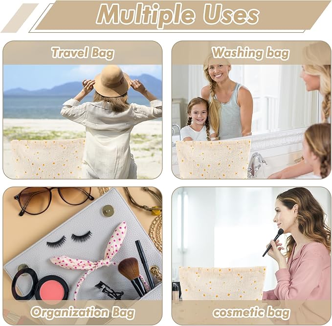 Daisy Flower Makeup Bag Travel Large Floral Cosmetic Bags for Women Cute Makeup Pouch Zipper Cosmetic Pouch for Purse Aesthetic White Makeup Organizer Bag Portable Toiletry Bag