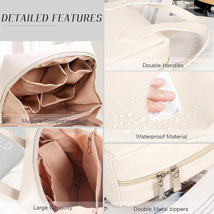 Makeup Bag, Cosmetic Bag Travel, Large Capacity Portable Make up Traveling Organizer Bag, PU Leather Cosmetic Bag with Zippers Handle Compartments, Travel Toiletry Bag for Women Teens Girls