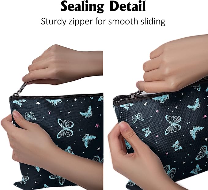 Cafl Beautiful Butterfly Makeup Bag Cute Butterfly Zipper Pouch Cosmetic Pouch Large Travel Linen Make Up Organizer for Purse for Girls Women 10×8Inch