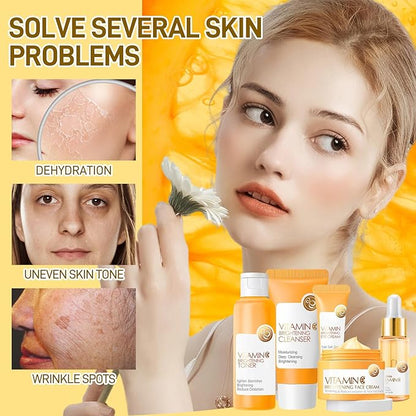 Skin Care Set, 5Pcs Vitamin C Skin Care Sets & Kits, Skin Care for Teenage Girls Gift Set with Cleanser, Toner, Serum, Eye Cream, Facial Cream, Facial Skin Care Sets & Kits