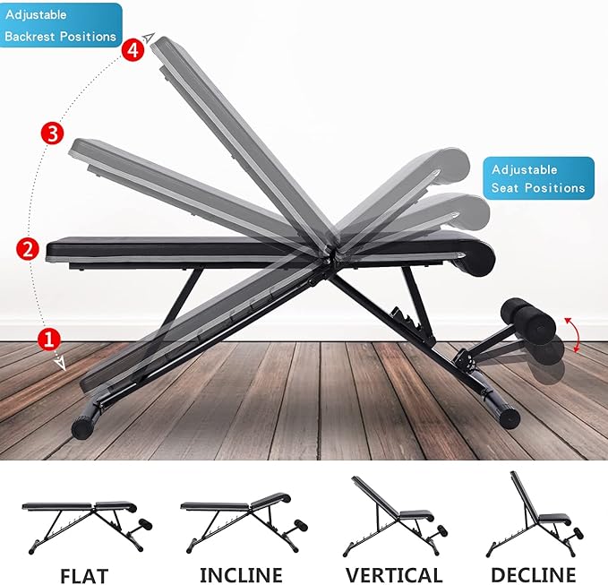 Letusto Adjustable Weight Bench Heavy Duty Incline Decline 1100 lb