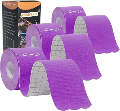 Kinesiology Tape Pro Athletic Sports (3 Rolls,60 Precut Strips) Waterproof Breathable Latex Free Tape for Ankle Wrists Knees Elastic Running Tennis Swimming Football Sports Activities Tapes(Purple）