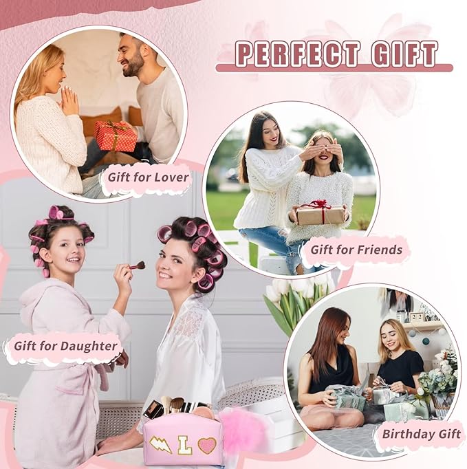 TOPEAST Personalized Makeup Bag, Cute Stuff for Teen Girls, PU Leather Waterproof Toiletry Bag Skincare Bag, Preppy Travel Stuff for Girls, Pink O