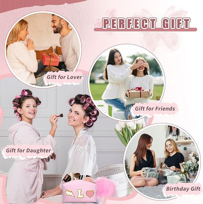 TOPEAST Personalized Makeup Bag, Cute Stuff for Teen Girls, PU Leather Waterproof Toiletry Bag Skincare Bag, Preppy Travel Stuff for Girls, Pink O