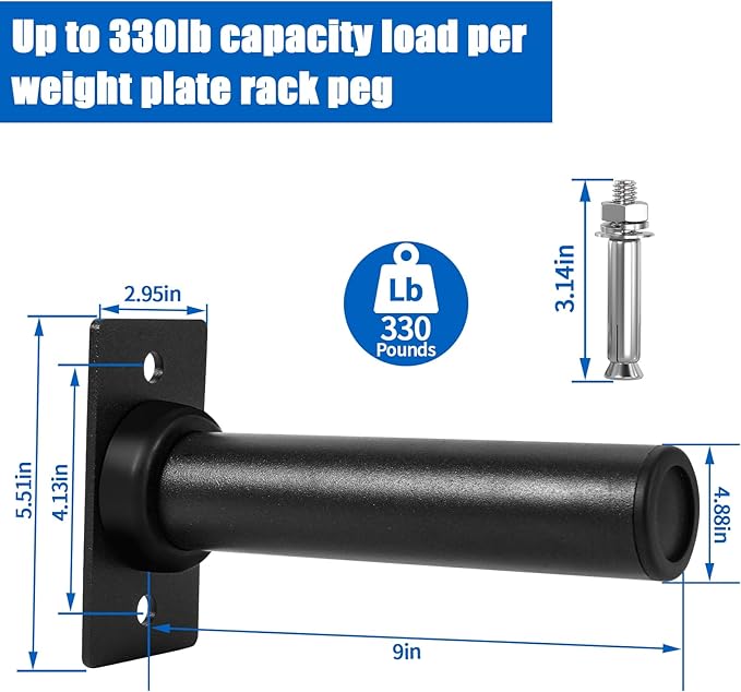 Wall-Mounted Weight Plate Holder (4-Pack) ， Heavy Duty 330LB Capacity Rack for 2" Olympic Plates | Compact Home Gym Storage Solution