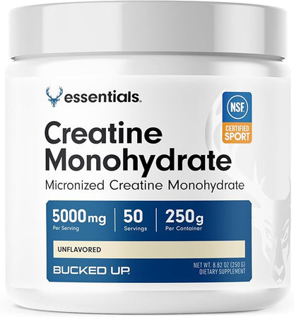Bucked Up Creatine Monohydrate 250 Grams Micronized Powder, Essentials (50 Servings)