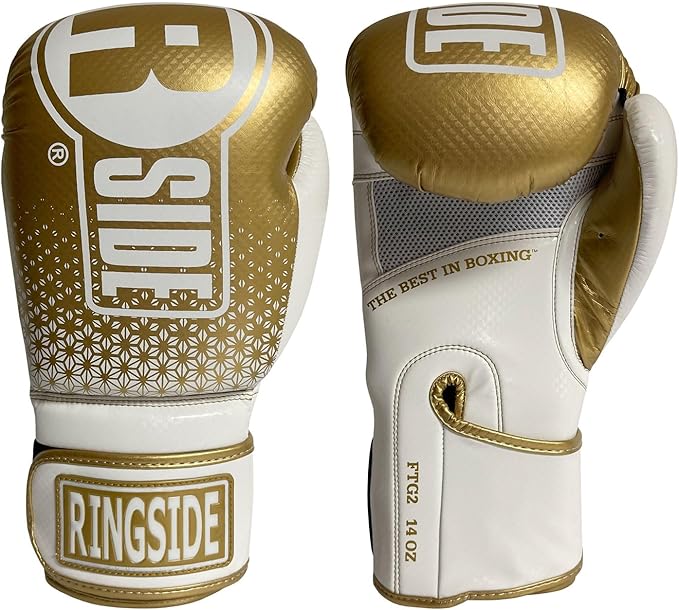 Ringside Apex Flash Sparring Gloves, IMF-Tech Boxing Gloves with Secure Wrist Support, Synthetic Boxing Gloves for Men and Women, White and Gold, 14 oz
