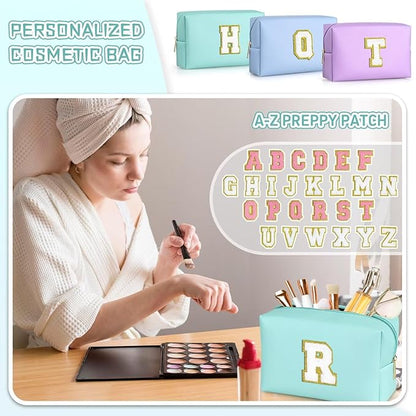 TOPEAST Preppy Makeup Bag, Small Cosmetic Travel Bags for Women, PU Leather Waterproof Toiletry Bag with Zipper, Personalized Birthday Gift for Women Girl, Preppy Gifts for Girl (Blue F)
