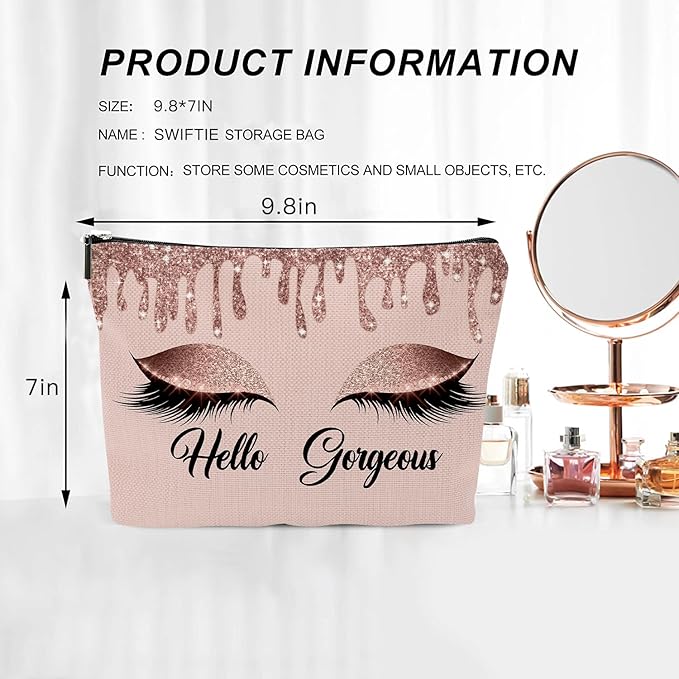 Hello Gorgeous Funny Makeup Bag Gift for Women Inspirational Cosmetics Pouch for Purse Travel Bag Cases for Toiletries Accessories Organizer