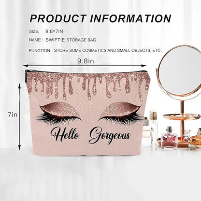 Hello Gorgeous Funny Makeup Bag Gift for Women Inspirational Cosmetics Pouch for Purse Travel Bag Cases for Toiletries Accessories Organizer