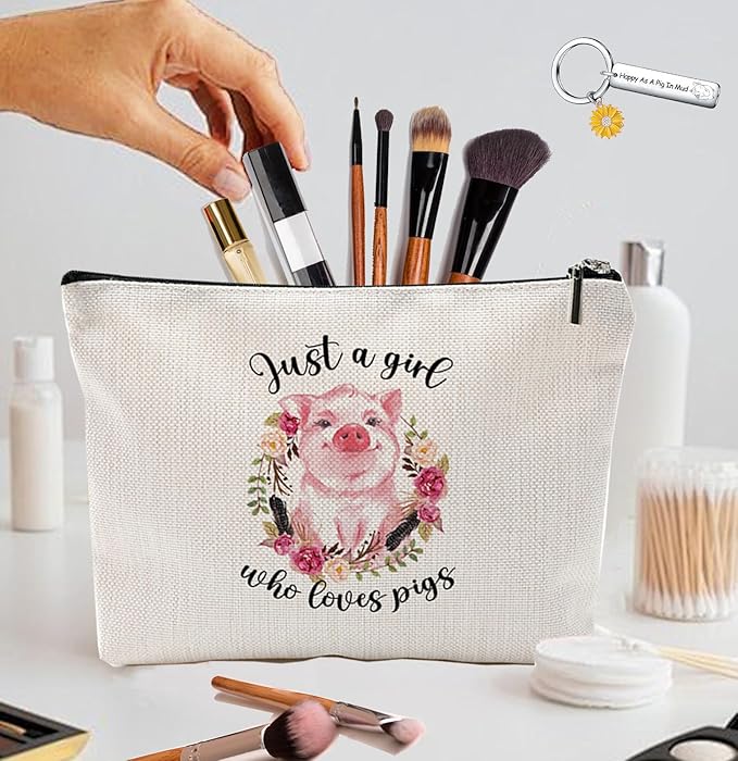 Pig Gift for Girls Women, Pig Lover Gift Makeup Bag, Pig Print Stuff, Funny Birthday Christmas Gift for Sister Girl Best Friend, Just A Girl Who Loves Pigs(Pig), as the pictures shown