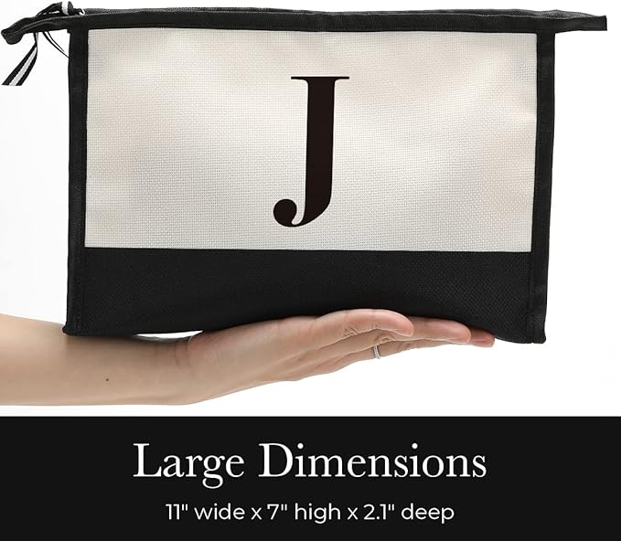 Monogrammed for Women Initial bridesmaid gifts, Personalized monogram Monogram Cosmetic Bag,Travel Makeup Bag Suitable for Wedding weekend Beach Gift for Women Teachers Friends.Pure letters J