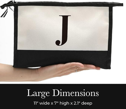 Monogrammed for Women Initial bridesmaid gifts, Personalized monogram Monogram Cosmetic Bag,Travel Makeup Bag Suitable for Wedding weekend Beach Gift for Women Teachers Friends.Pure letters J