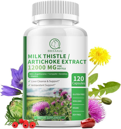 Liver Cleanse Detox & Repair Formula, 16-in-1 Herbal Liver Support Supplement with L-Ergothioneine, Milk Thistle, Artichoke, Turnjujube Dandelion Extract for Liver & Antioxidant 120 Capsules