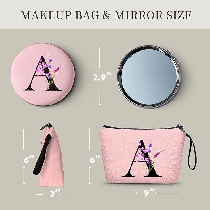 SEAMOON Maid of Honor Friendship Birthday Gifts for Women Her Aunt Sister Bridesmaid Coworkers Bride Personalized Makeup Cosmetic bag with Mirror Mothers Day Christmas Graduation A