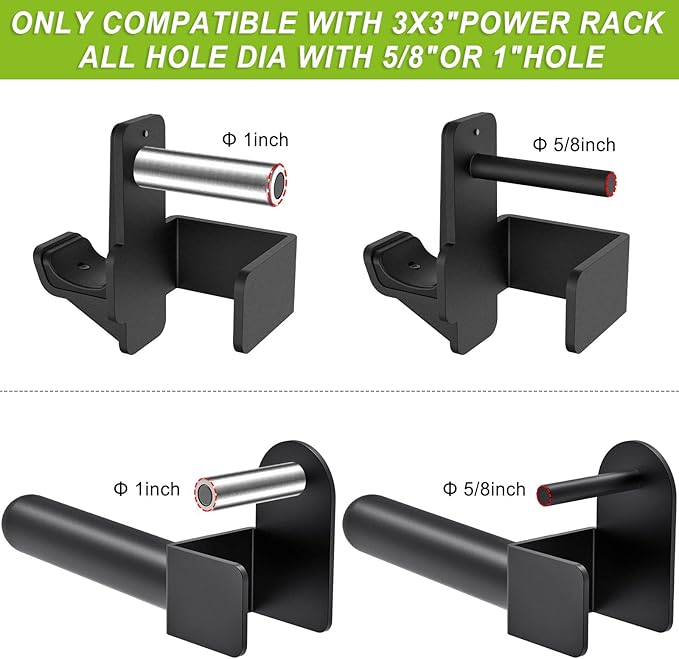 Kipika J-Hooks and Weight Plate Holder Set for 2" x 2" and 3" x 3" Power Rack - Squat Rack Attachments for Strength Training and Weight Storage - Fit Standard 1-inch and Olympic 2-inch weight plates