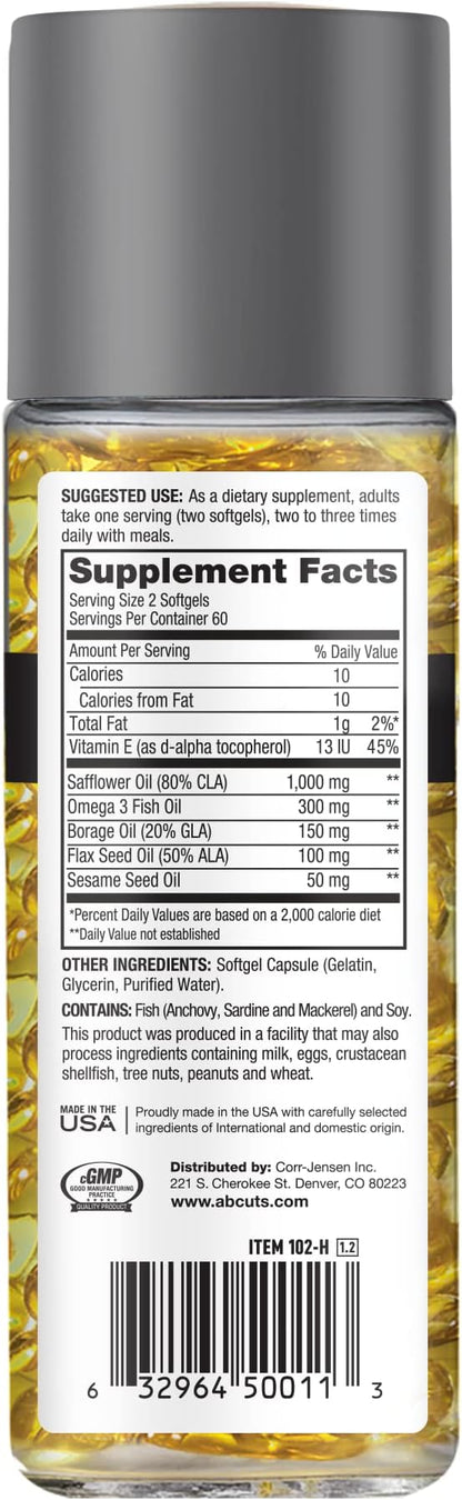 CLA Belly Fat Formula - 120 Easy-to-Swallow Softgels - Omega 3 Fish Oil, Flaxseed Oil and Vitamin E - Helps Increase Antioxidant Supply and Healthy Body Composition