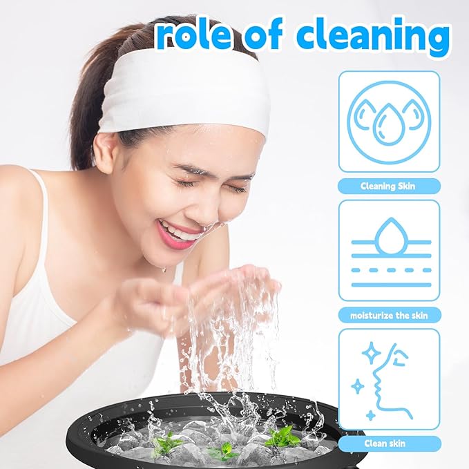Facial Cold Plunge Bowl with Reusable Ice Cubes - Foldable, Durable Silicone Design for Face Ice Baths & Beauty Care(Black)